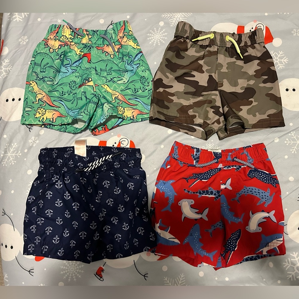 Kids Swim Trunks Set of 4 - Green, Brown, Blue, Red